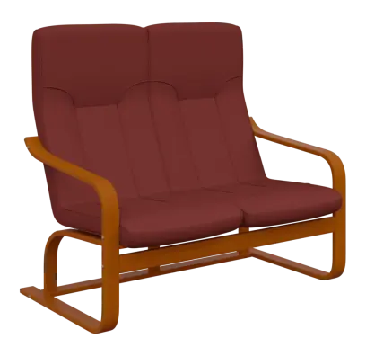 BO - 2 dvojkřeslo, dřevěná kostra, moření třešeň, látka BORA 39, cihlová